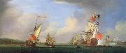 Monamy, Peter The Royal yacht Peregrine and another yacht in the Medway off Gillingham Kent,Passing Upnor Castel oil painting
